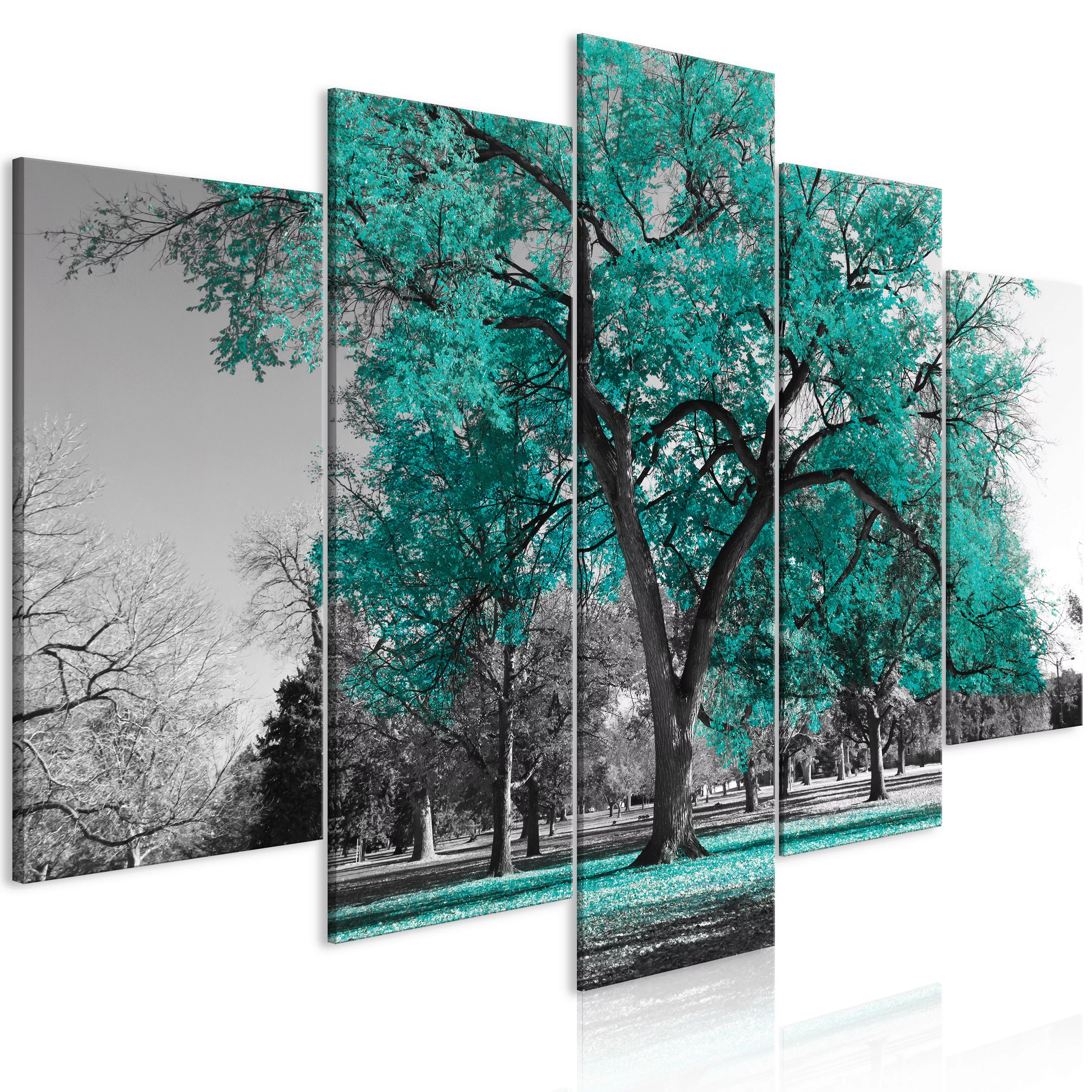 Wandbild - Autumn In The Park (5 Parts) Wide Turquoise günstig online kaufen