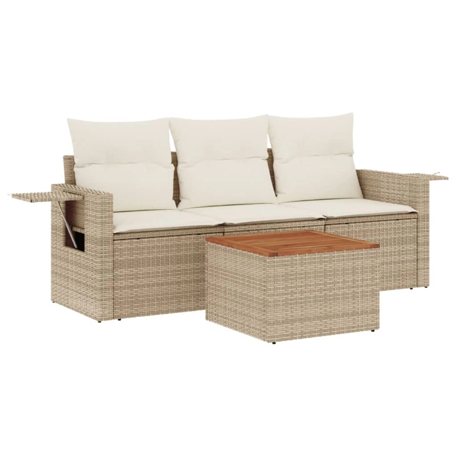 vidaXL 4-Tlg Garten-Sofagarnitur mit Kissen Beige Poly Rattan 3256765 günstig online kaufen