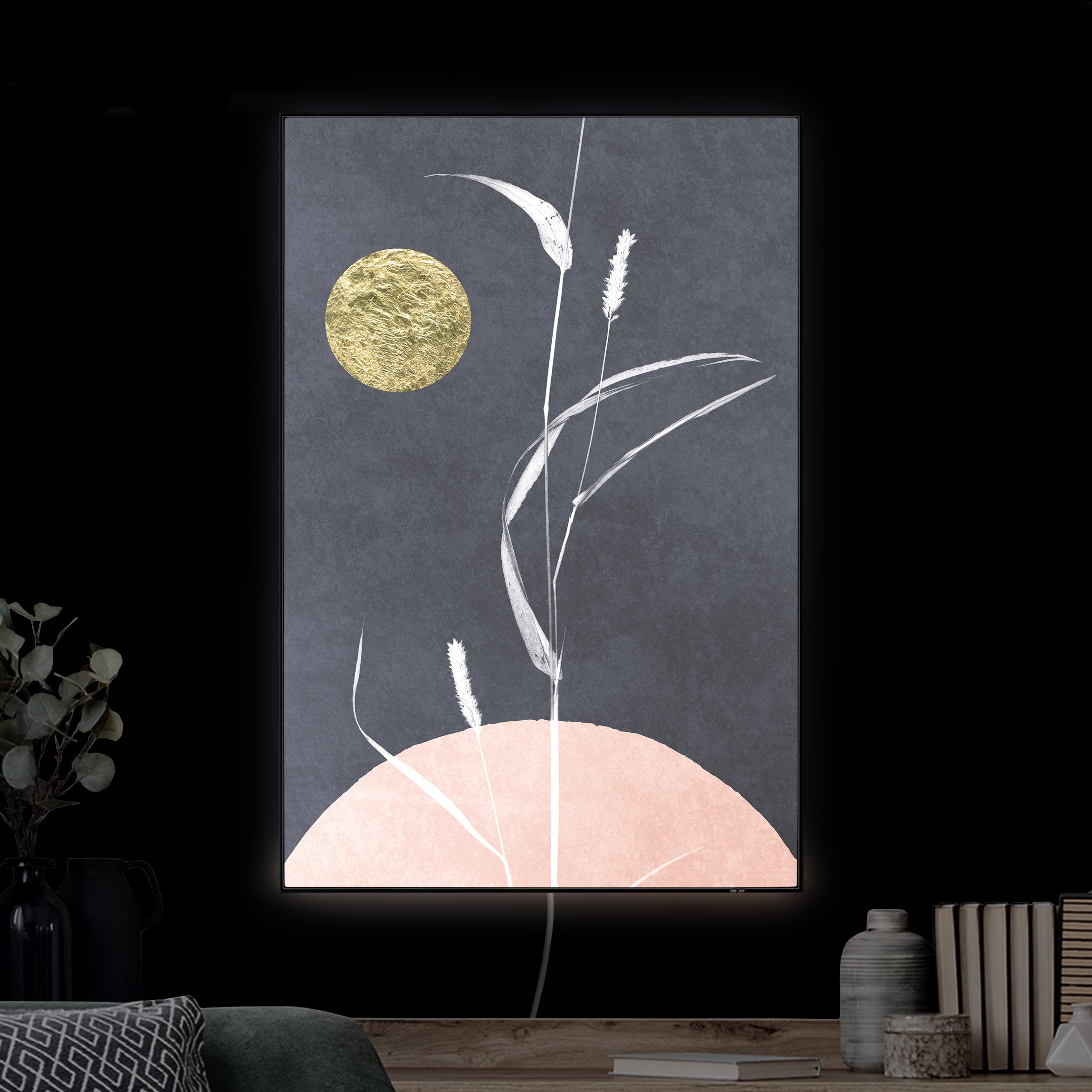 LED-Wechselbild Goldener Mond mit Schilf günstig online kaufen