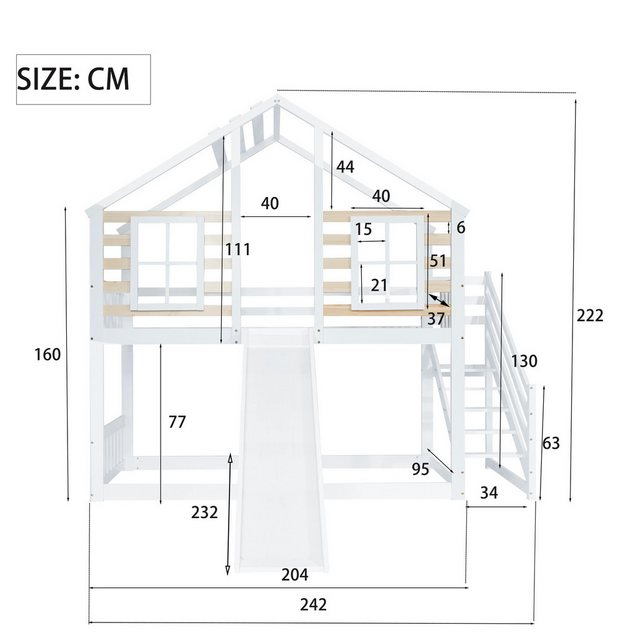 TavilaEcon Etagenbett Kinderbetten Holzbett mit Rutsche und Fenster, 90x200 günstig online kaufen