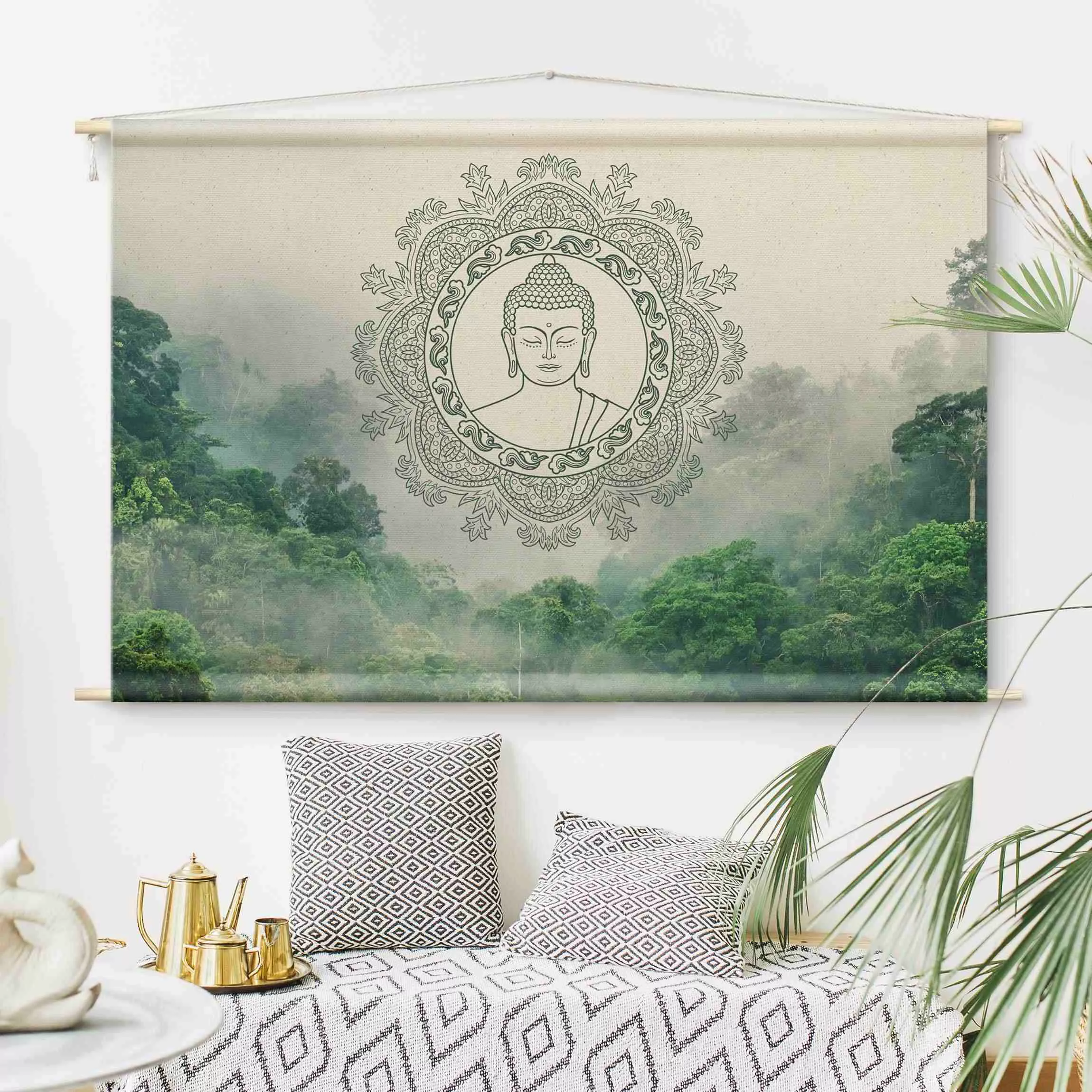 Wandteppich Buddha Mandala im Nebel günstig online kaufen