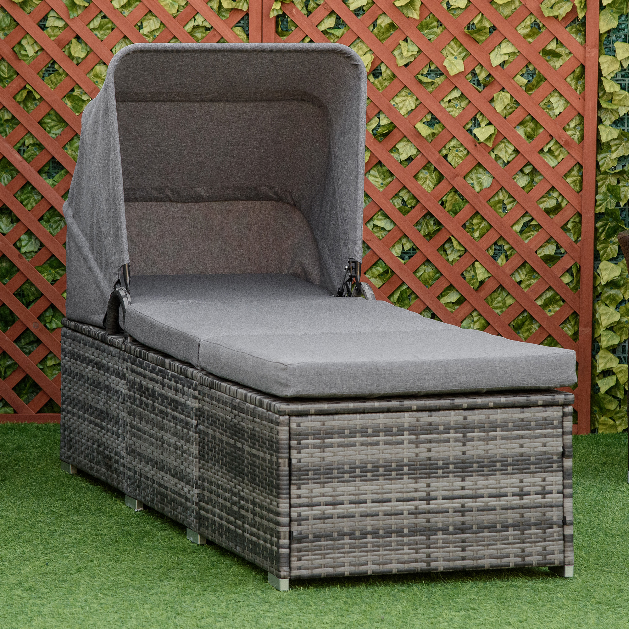 Outsunny Sonnenliege aus Polyrattan mit Sonnendach  Verstellbare Gartenlieg günstig online kaufen