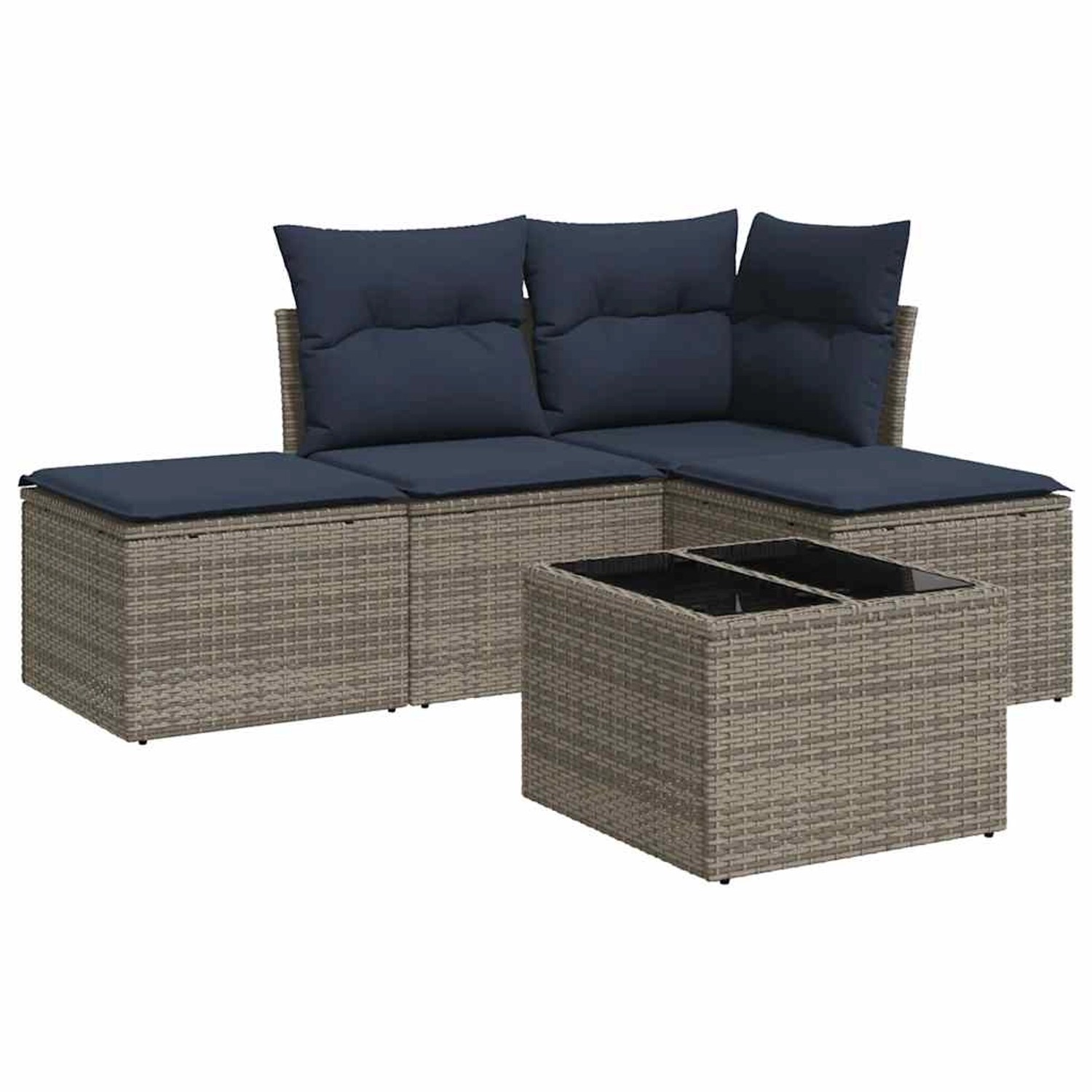 vidaXL 5-Tlg Garten-Sofagarnitur mit Kissen Grau Poly Rattan 3217491 günstig online kaufen