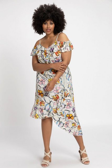 Ulla Popken Sommerkleid Midikleid Off Shoulder Blüten Print Rüschen günstig online kaufen