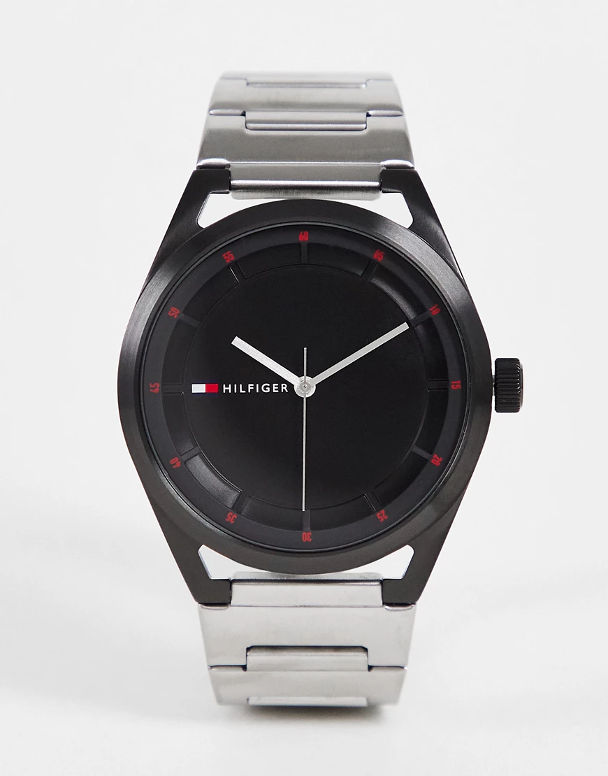 Tommy Hilfiger – Collin – Uhr in Schwarz mit silberfarbenem Gliederarmband günstig online kaufen