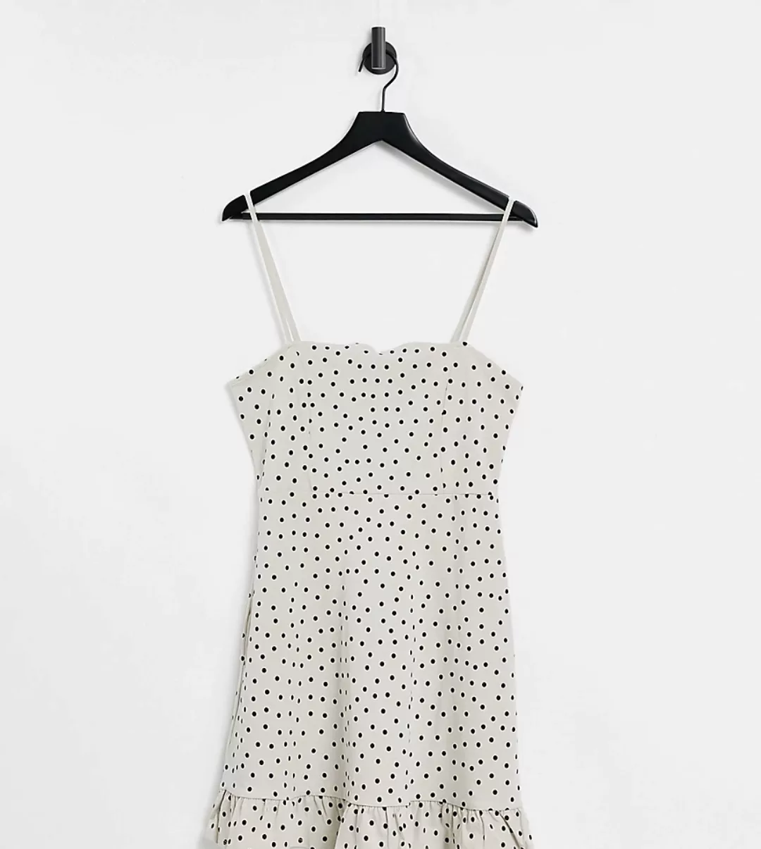 ASOS DESIGN Tall – Sommerkleid mit schmalen Trägern, Schößchen und Punktemu günstig online kaufen