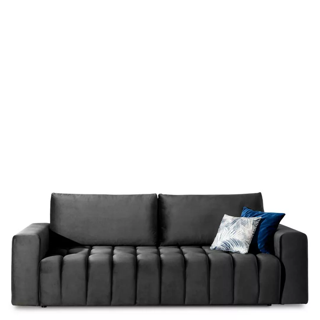 Sofa Dreisitzer Sofa in Dunkelgrau aus Samt günstig online kaufen