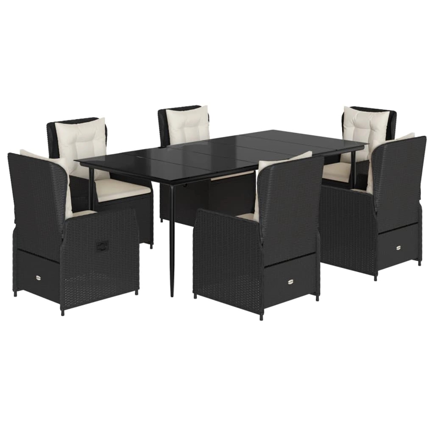 vidaXL 7-Tlg Garten-Essgruppe mit Kissen Schwarz Poly Rattan 3262831 günstig online kaufen