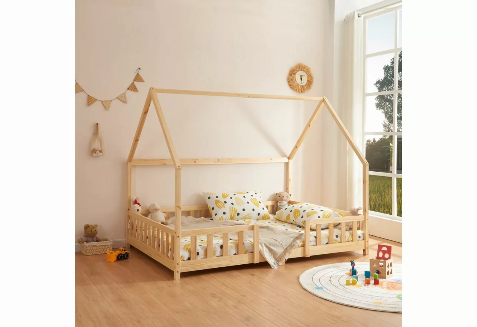 en.casa Kinderbett, »Sisimiut« Haus-Optik mit Rausfallschutz 140x200cm Holz günstig online kaufen