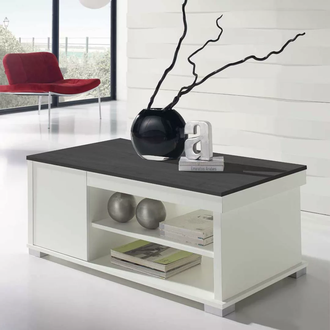 Design Couchtisch in Schwarzgrau und Weiß hochklappbarer Tischplatte günstig online kaufen