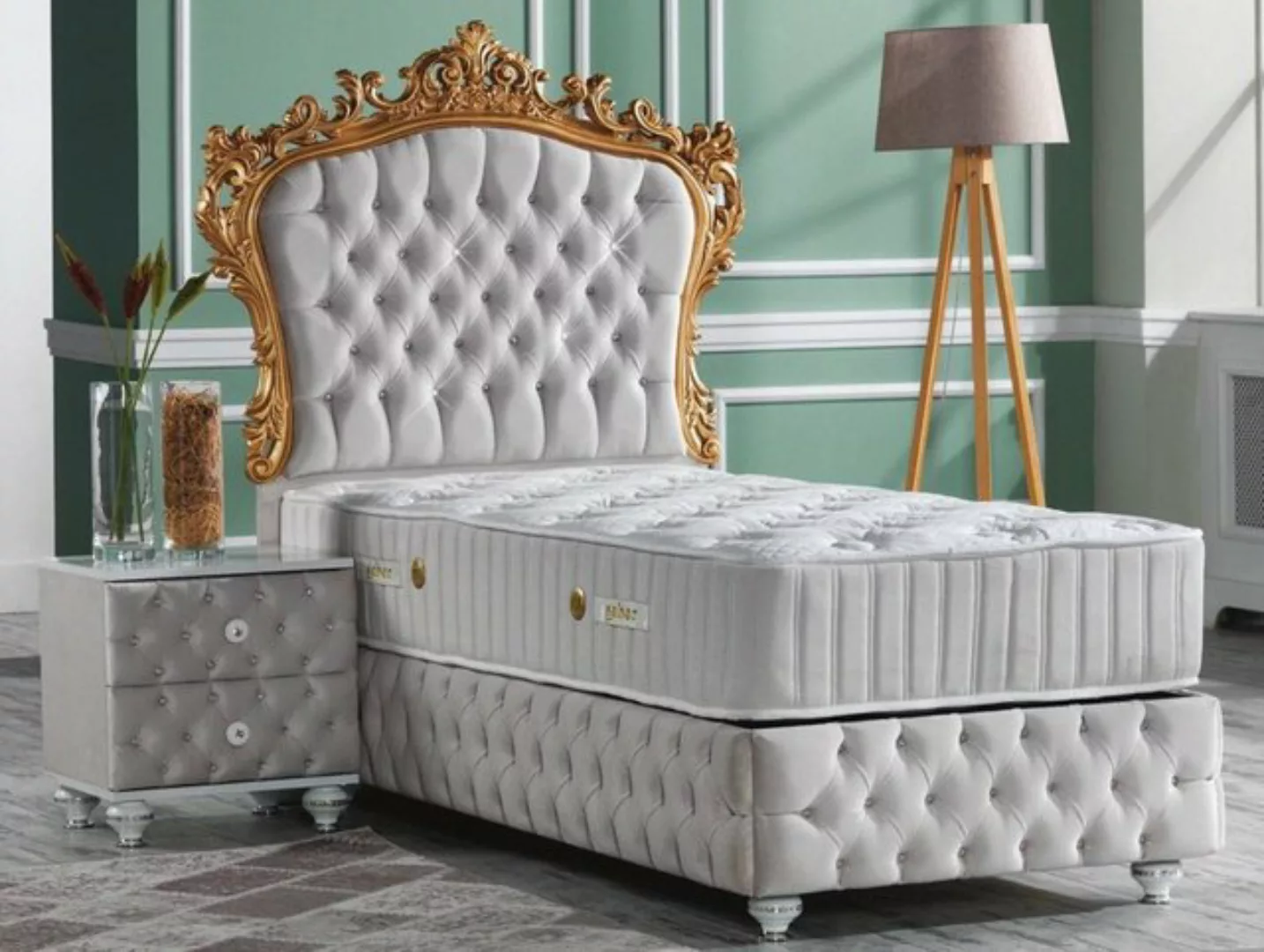 Casa Padrino Bett Schlafzimmer Set Grau / Weiß / Silber / Gold - Prunkvolle günstig online kaufen