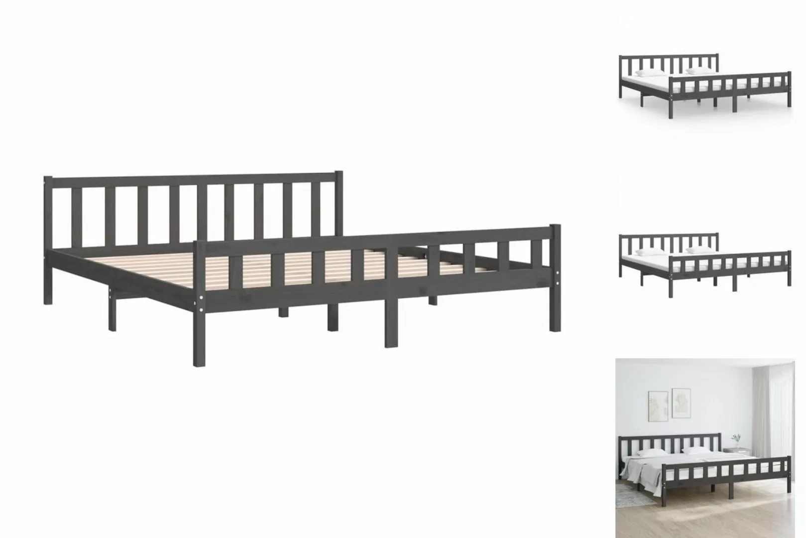 vidaXL Bettgestell Massivholzbett Grau 200x200 cm Bett Bettgestell Doppelbe günstig online kaufen