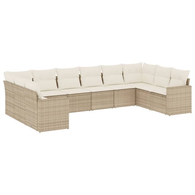 vidaXL Sofaelement 10-tlg. Garten-Sofagarnitur mit Kissen Beige Poly Rattan günstig online kaufen