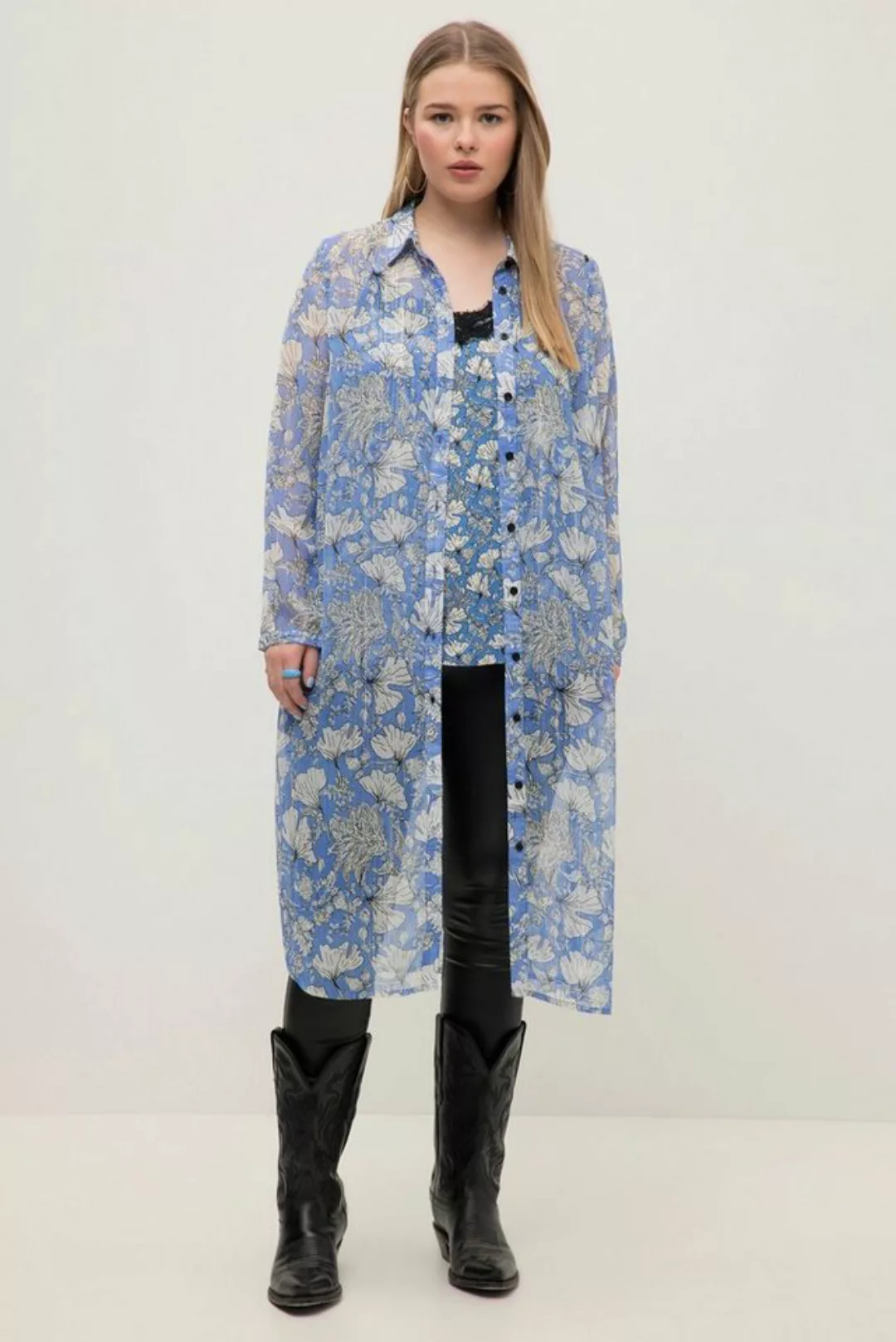 Studio Untold Longbluse Longbluse Chiffon Flower Print Hemdkragen Langarm günstig online kaufen