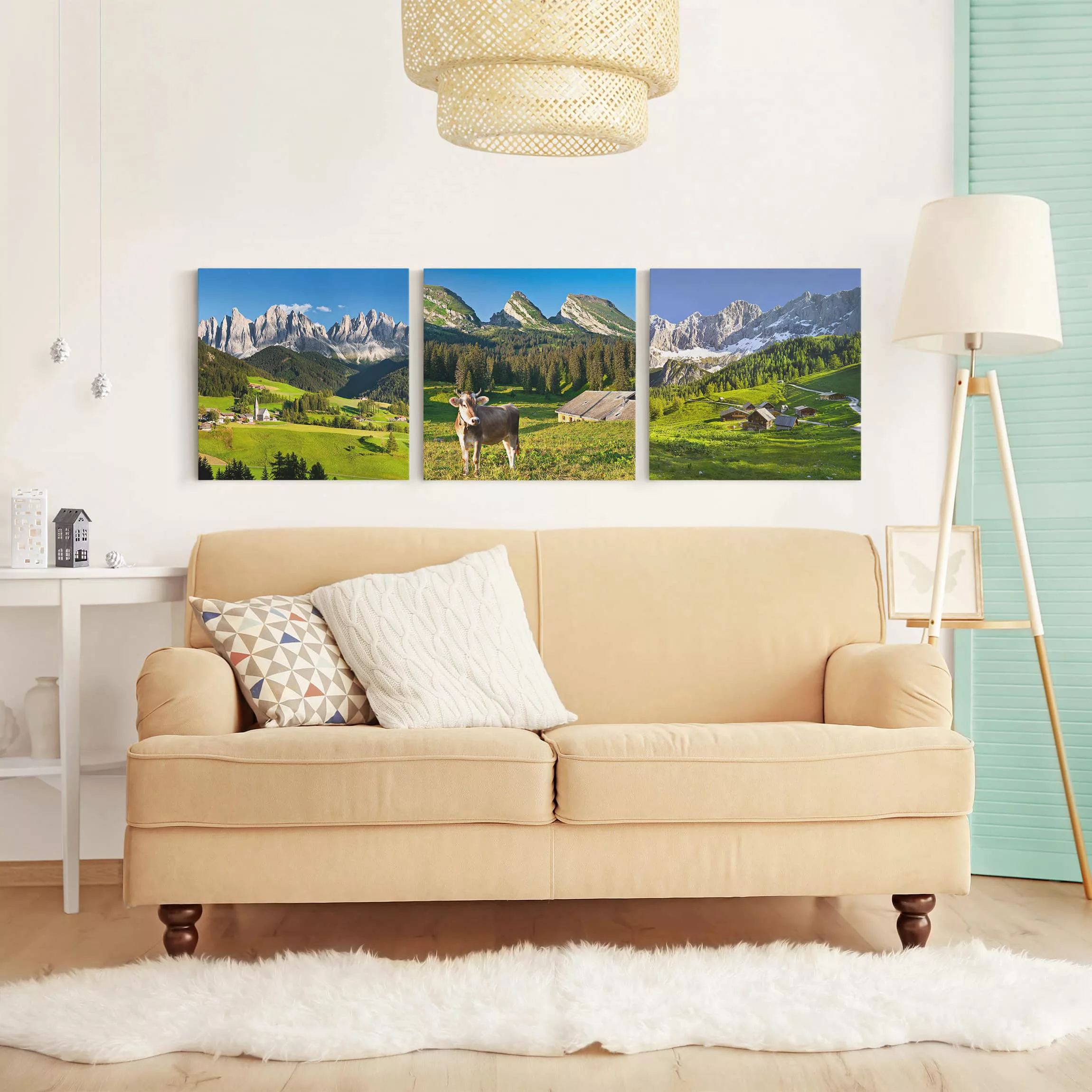3-teiliges Leinwandbild Natur & Landschaft - Quadrat Almwiesen günstig online kaufen