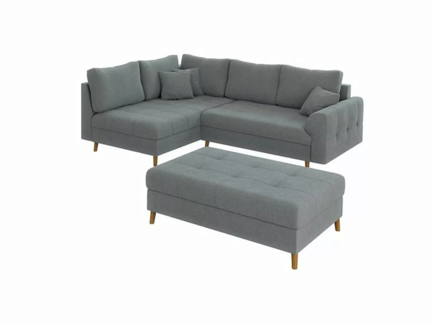 S-Style Möbel Ecksofa mit Schlaffunktion und Hocker Leif mit Holzfüßen, aus günstig online kaufen