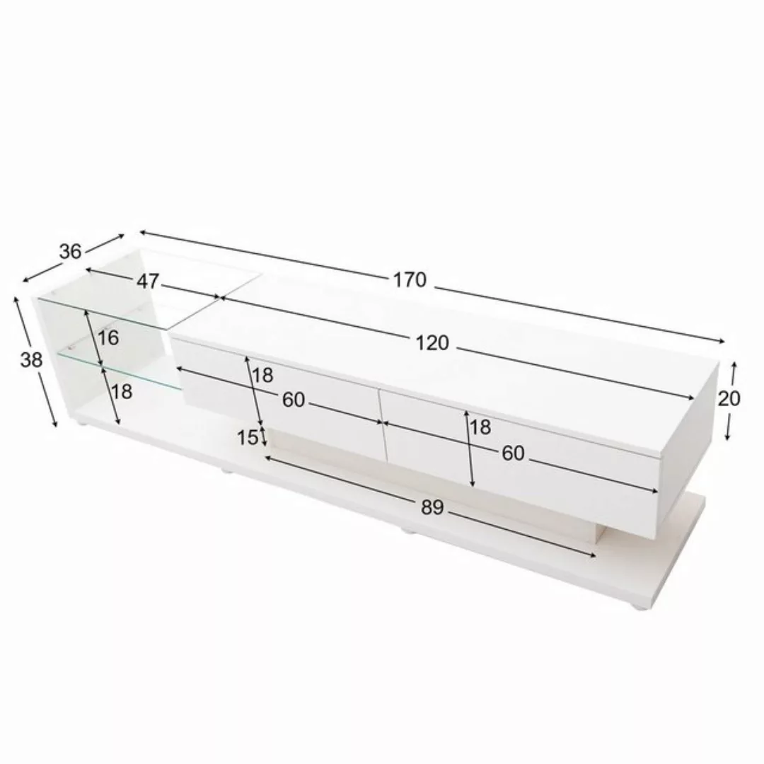 Odikalo TV-Schrank Lowboard Fernsehschrank hochglänzende Glastrennwand 16-L günstig online kaufen