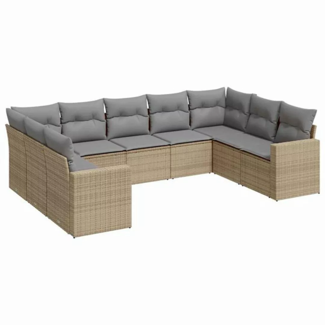 vidaXL Sofaelement 9-tlg. Garten-Sofagarnitur mit Kissen Beige Poly Rattan günstig online kaufen