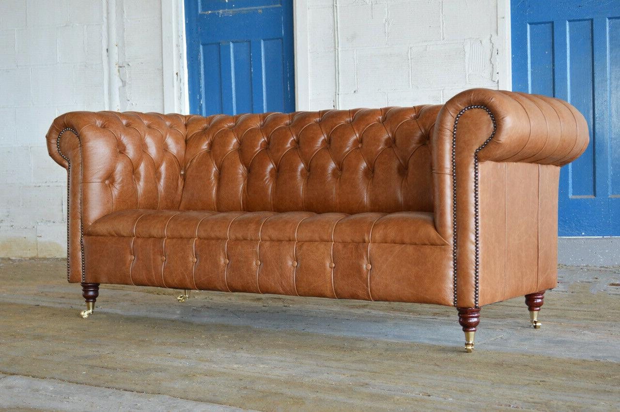 Xlmoebel Sofa Neue Ledercouch im Design von Chesterfield mit Platz für drei günstig online kaufen