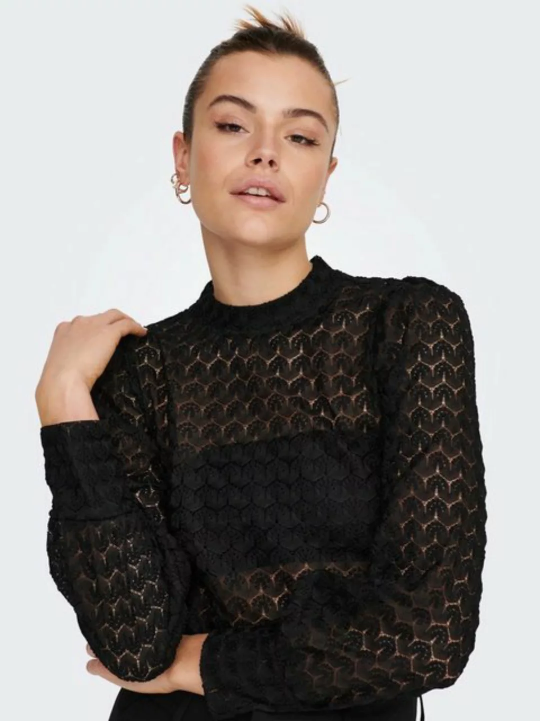 JACQUELINE de YONG Blusenshirt Bluse hoch geschlossen Knopfleiste Spitzen-D günstig online kaufen