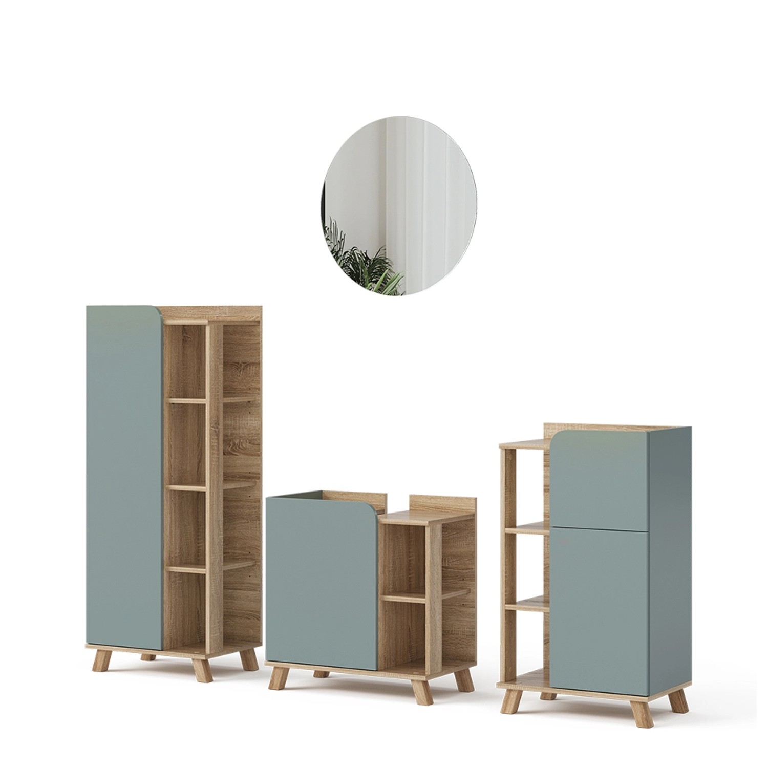 Vicco Badmöbel-Set Karen Sonoma/Blau-Grau 4 Teile günstig online kaufen