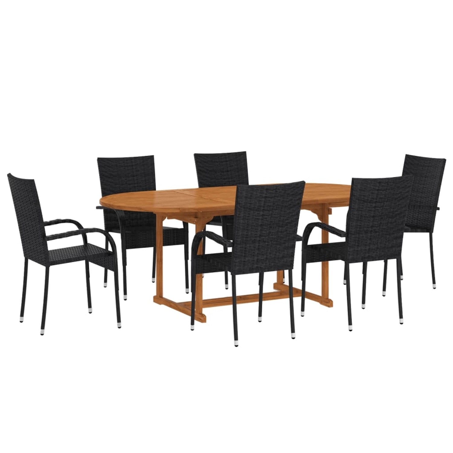 7-tlg. Garten-essgruppe Poly Rattan Schwarz günstig online kaufen