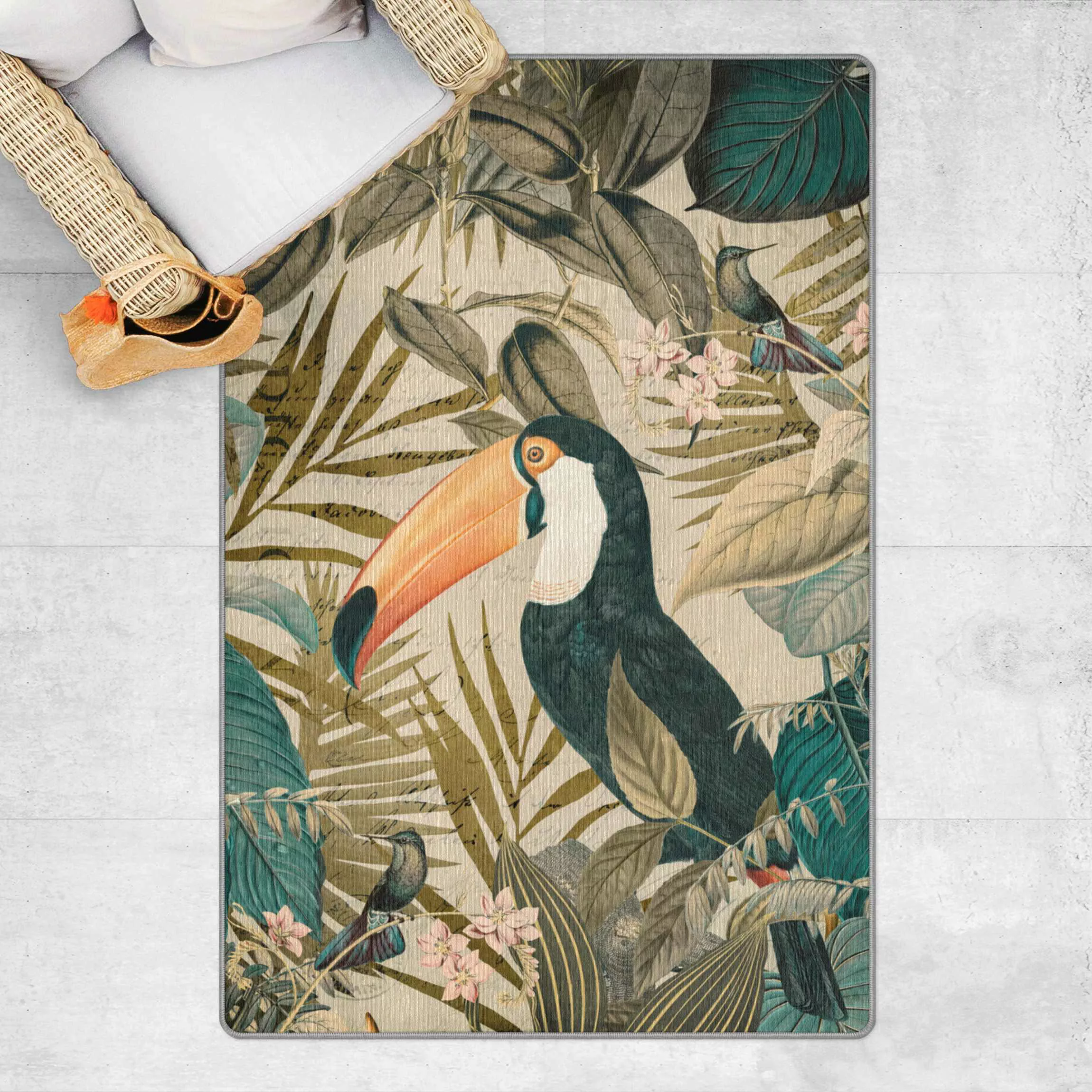 Teppich Vintage Collage - Tukan im Dschungel günstig online kaufen