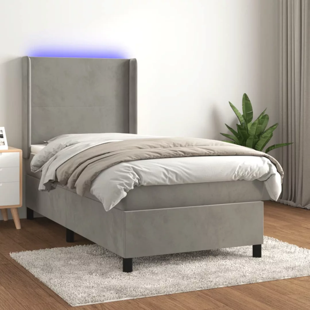 Vidaxl Boxspringbett Mit Matratze & Led Hellgrau 100x200 Cm Samt günstig online kaufen