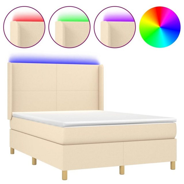 vidaXL Bettgestell Boxspringbett mit Matratze LED Creme 140x200 cm Stoff Be günstig online kaufen