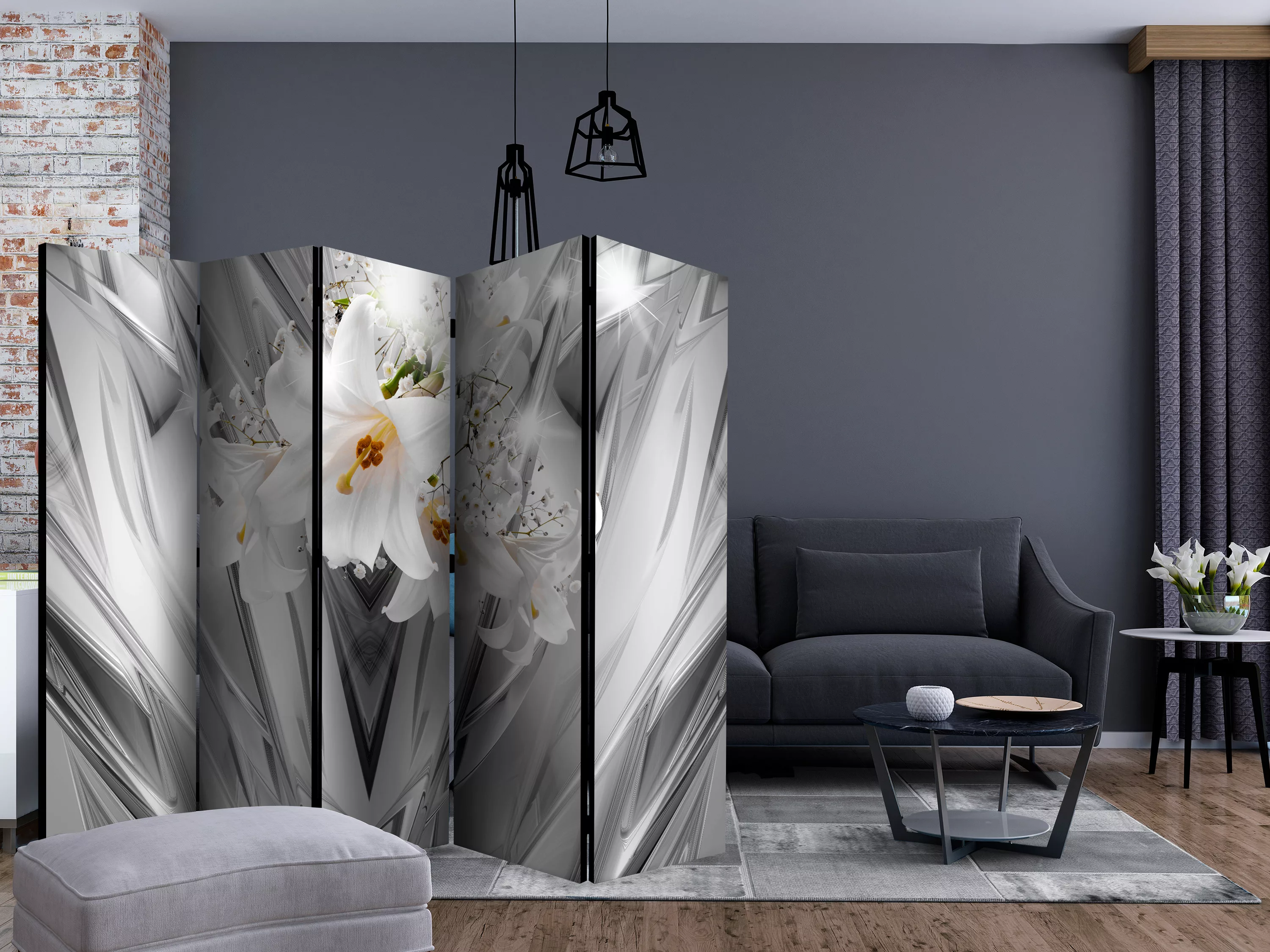 5-teiliges Paravent - Steel Lilies Ii [room Dividers] günstig online kaufen