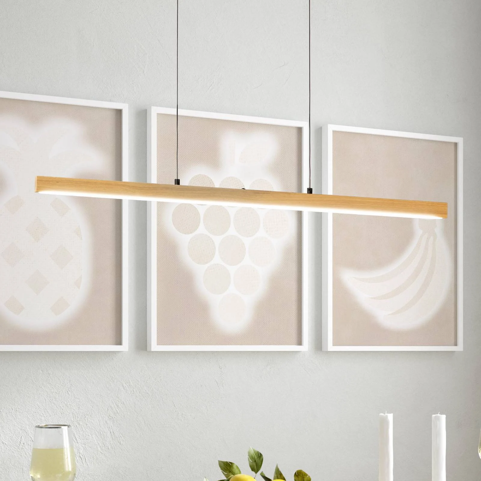 LED-Pendellampe Shine-Wood, Länge 105 cm,, Eiche/schwarz CCT günstig online kaufen