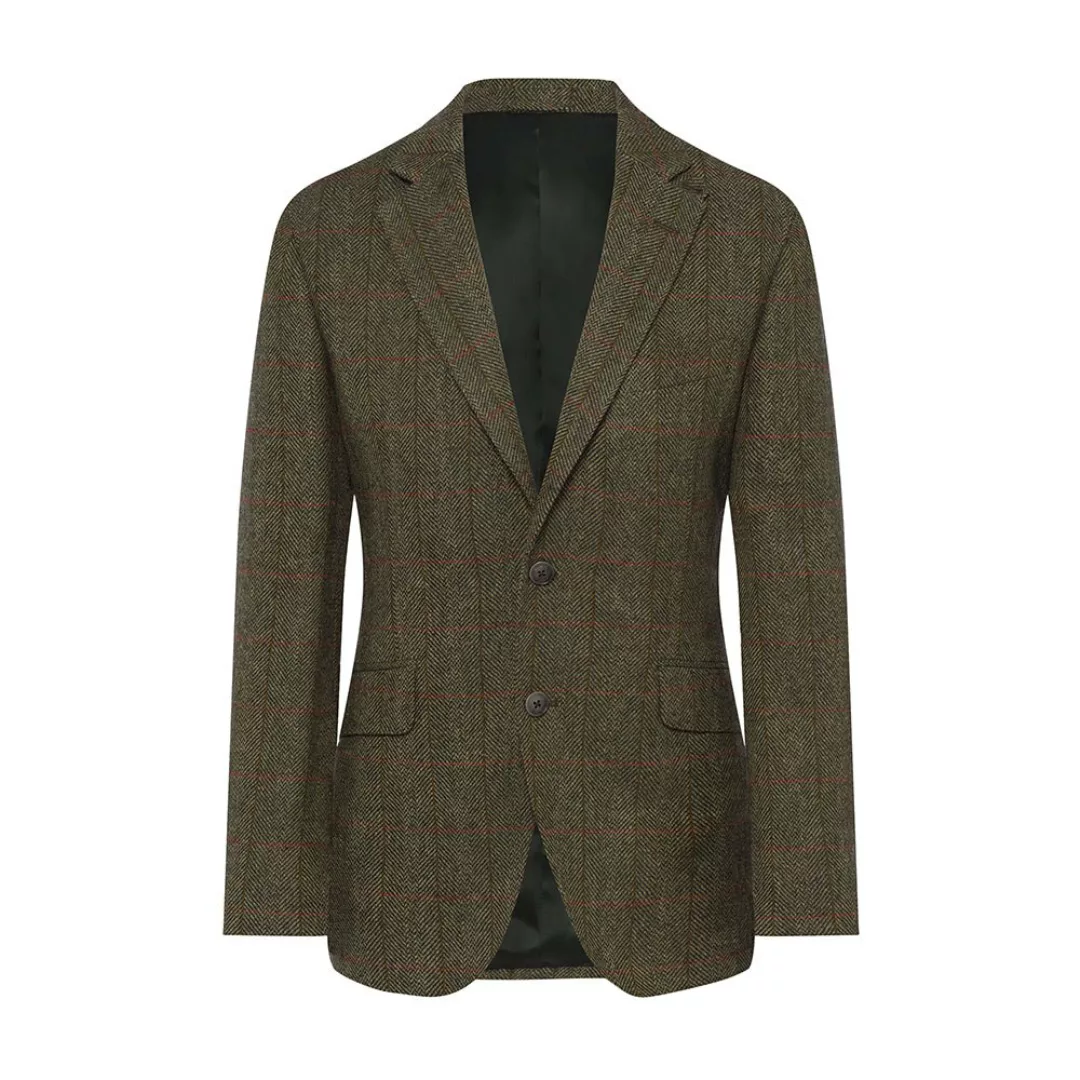 Hackett Wolle Herringbone Tattersal Check Blazer 40 Green / Multi günstig online kaufen
