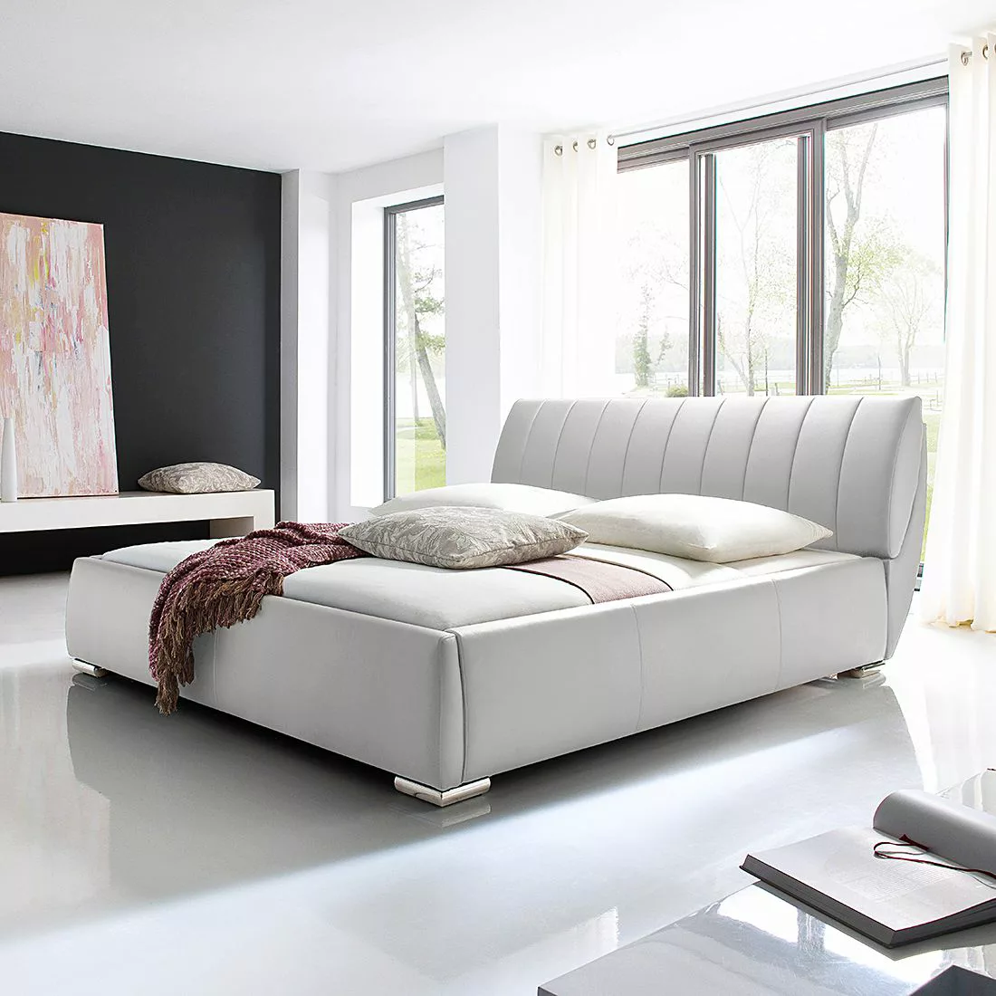 home24 meise.möbel Polsterbett Bern 200x200 cm Kunstleder Weiß mit Bettkast günstig online kaufen