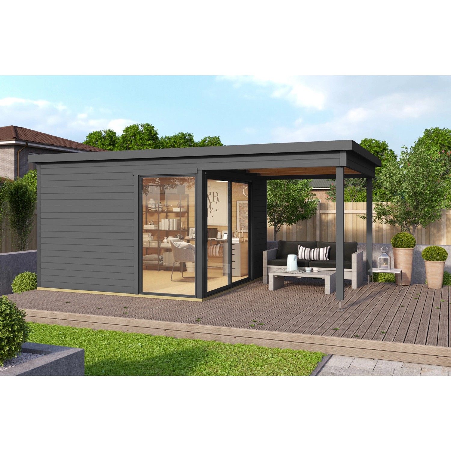 LASITA MAJA Gartenhaus "Domeo 2, Carbongrau", (Set), mit Dachverlängerung günstig online kaufen