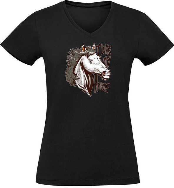 MyDesign24 T-Shirt Damen Pferde Print Shirt - I Love my Horse V-Ausschnitt günstig online kaufen