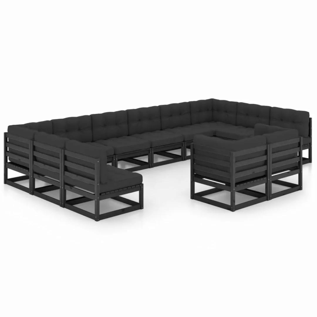 12-tlg. Garten-lounge-set Mit Kissen Schwarz Kiefer Massivholz günstig online kaufen