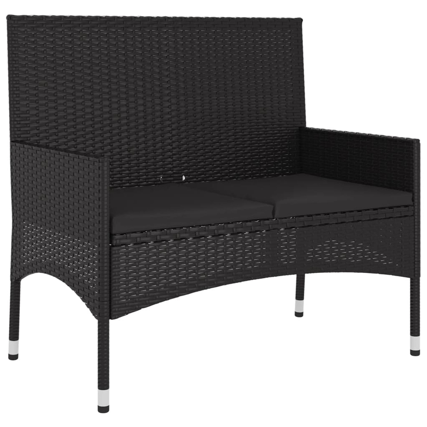 furnicato Gartenbank 2-Sitzer mit Kissen Schwarz Poly Rattan günstig online kaufen