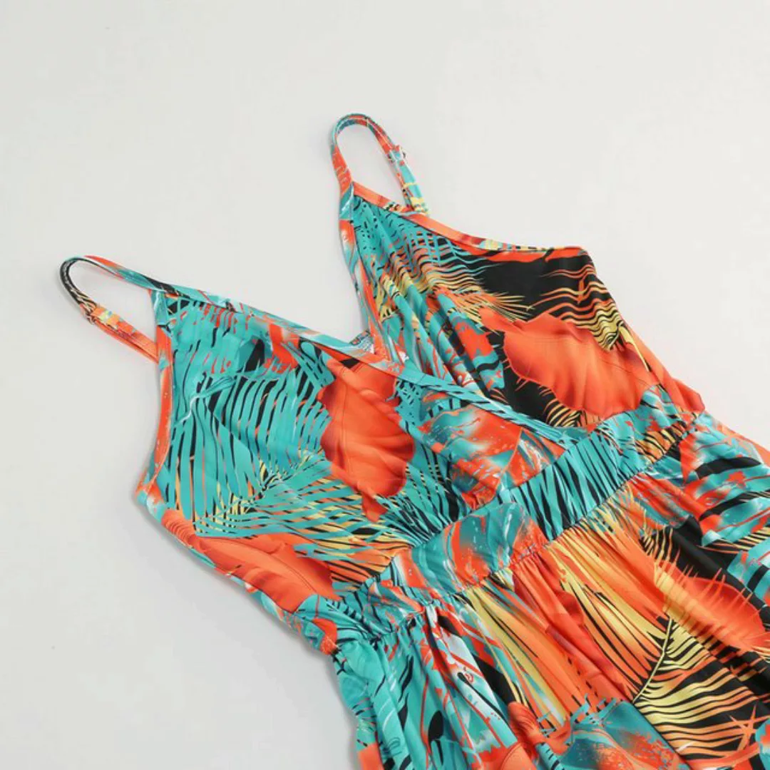 KIKI Strandkleid Böhmisches bedrucktes Trägerkleid mit langem Rock und V-Au günstig online kaufen