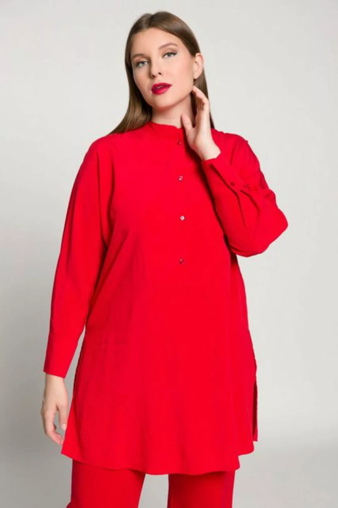 Ulla Popken Longbluse Longtunika Oversized Stehkragen Fledermaus-Langarm günstig online kaufen