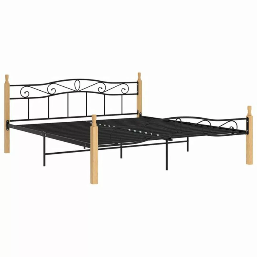 vidaXL Bettgestell Massivholzbett Schwarz Metall und Eiche 180x200 cm Doppe günstig online kaufen