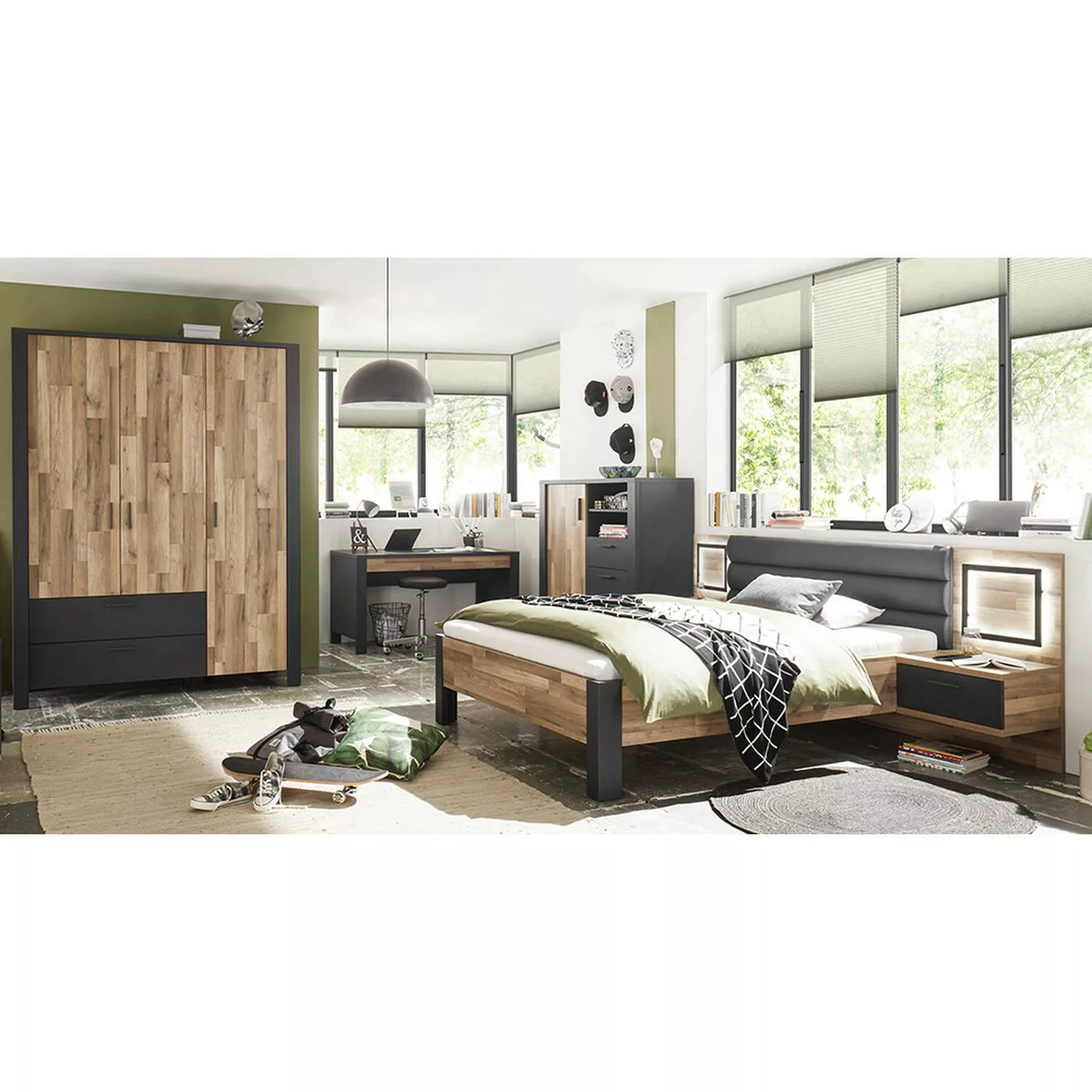 Jugendzimmer komplett Set im modernen Design DARWIN-78 in Montana Eiche Nb. günstig online kaufen