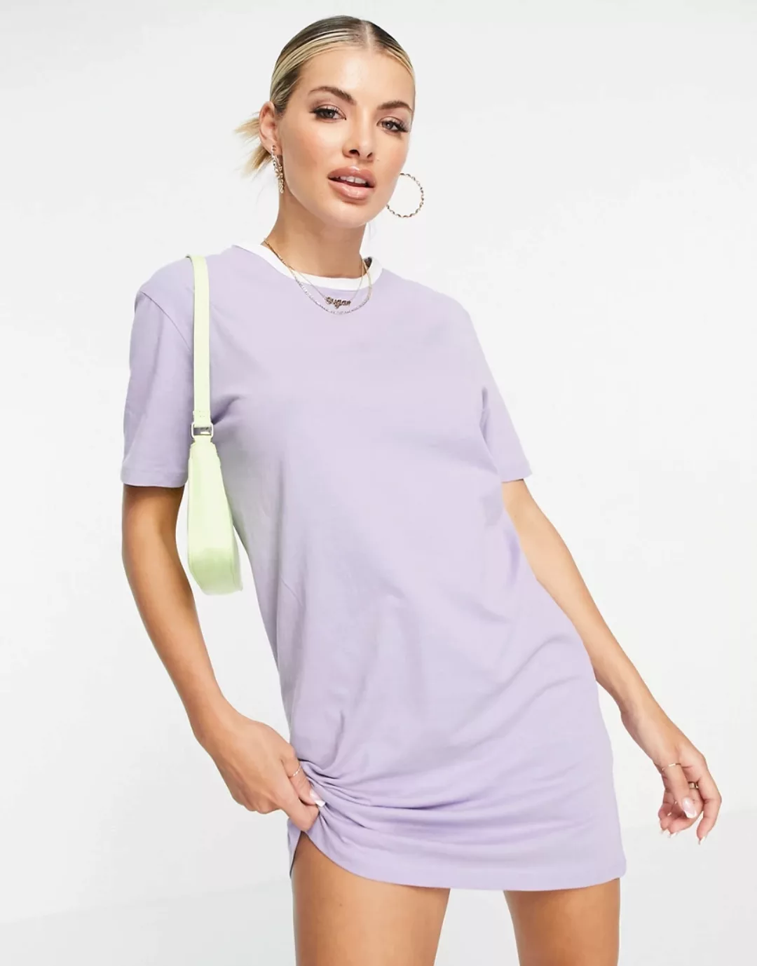 Brave Soul – Lenie – T-Shirt-Kleid mit kontrastierenden Abschlüssen-Lila günstig online kaufen