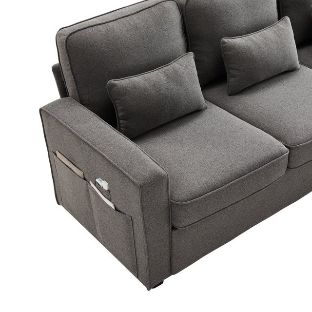 OKWISH Sofa 4-Sitzer-Schlafsofa aus Leinenstoff, Viersitzer-Sofa mit Armleh günstig online kaufen