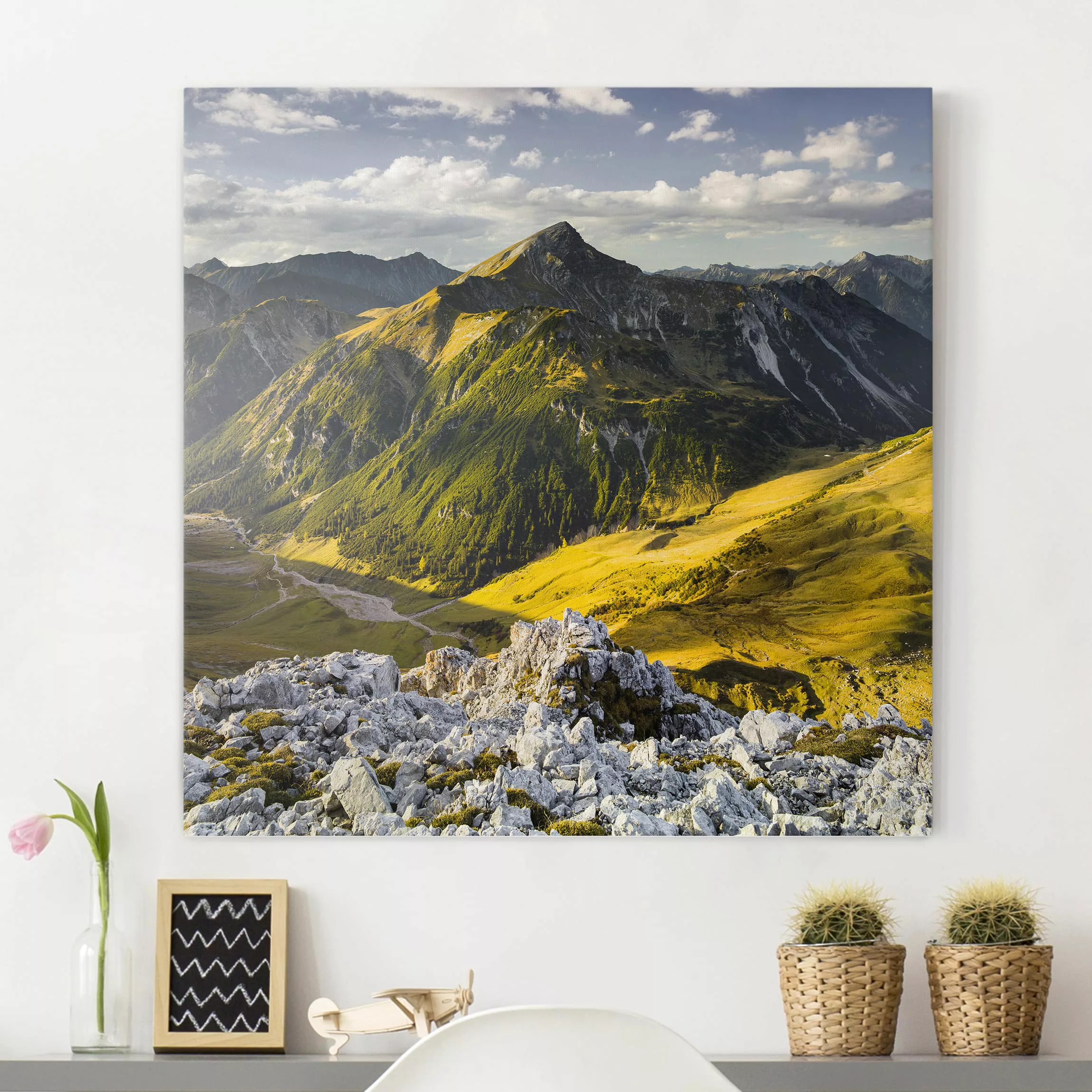 Leinwandbild Berg - Querformat Berge und Tal der Lechtaler Alpen in Tirol günstig online kaufen