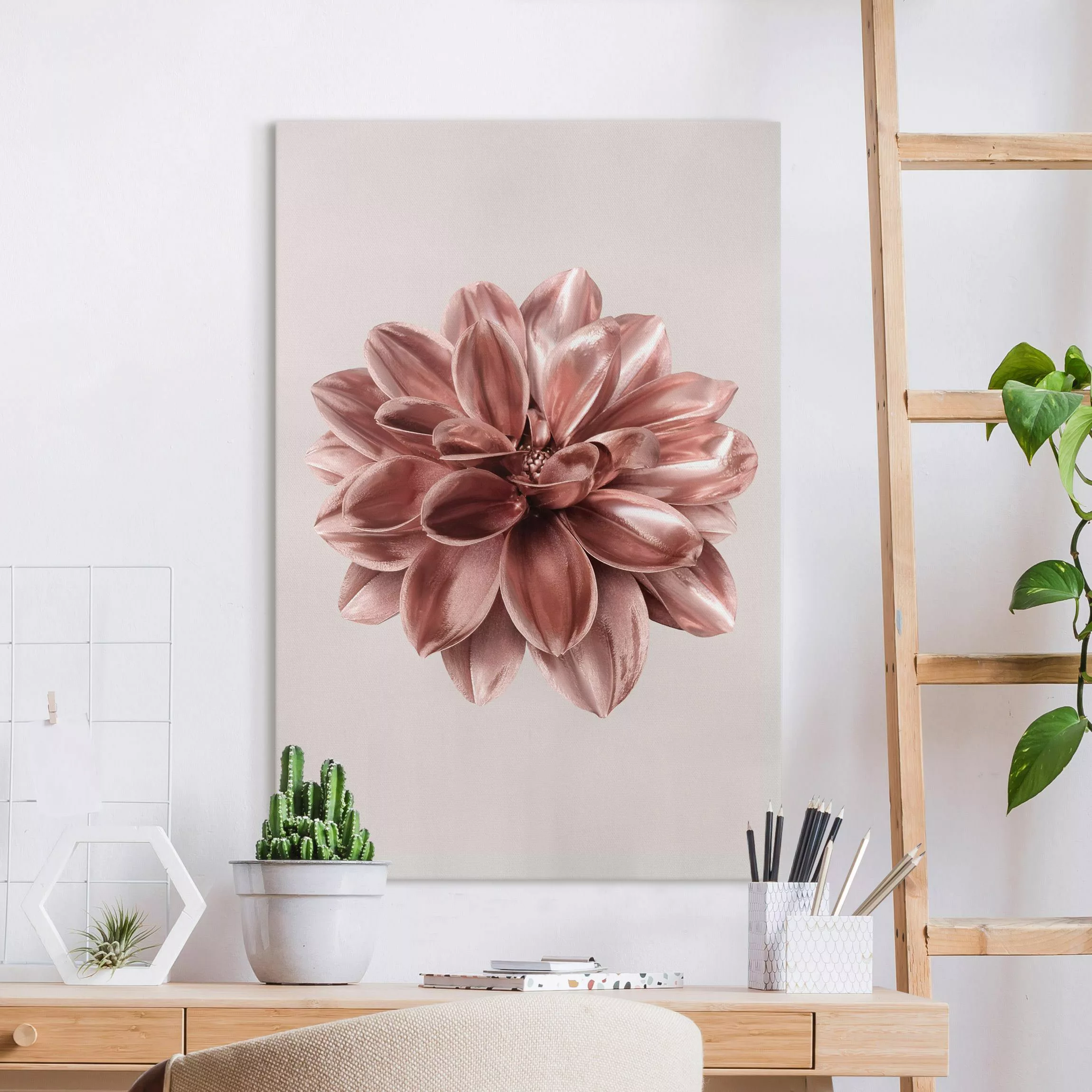 Leinwandbild Dahlie Blume Rosegold Metallic günstig online kaufen