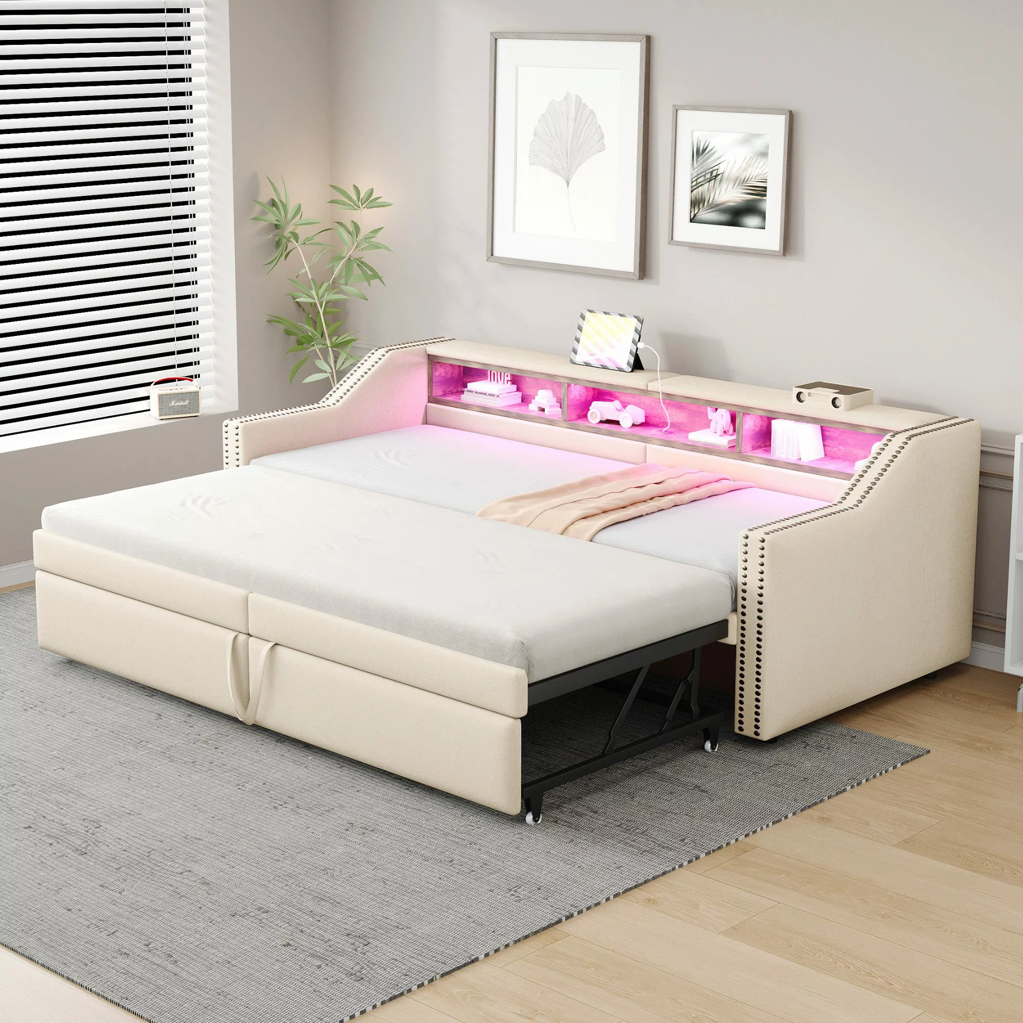 OKWISH Schlafsofa Polsterbett,mit USB-Anschluss, LED-Beleuchtung, Polsterbe günstig online kaufen