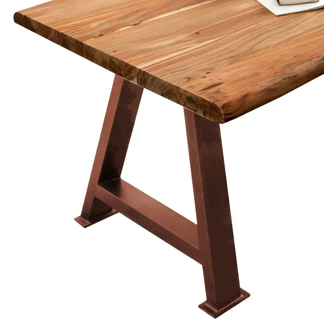 Baumkantentisch aus Akazie Massivholz Metall in antik Braun günstig online kaufen