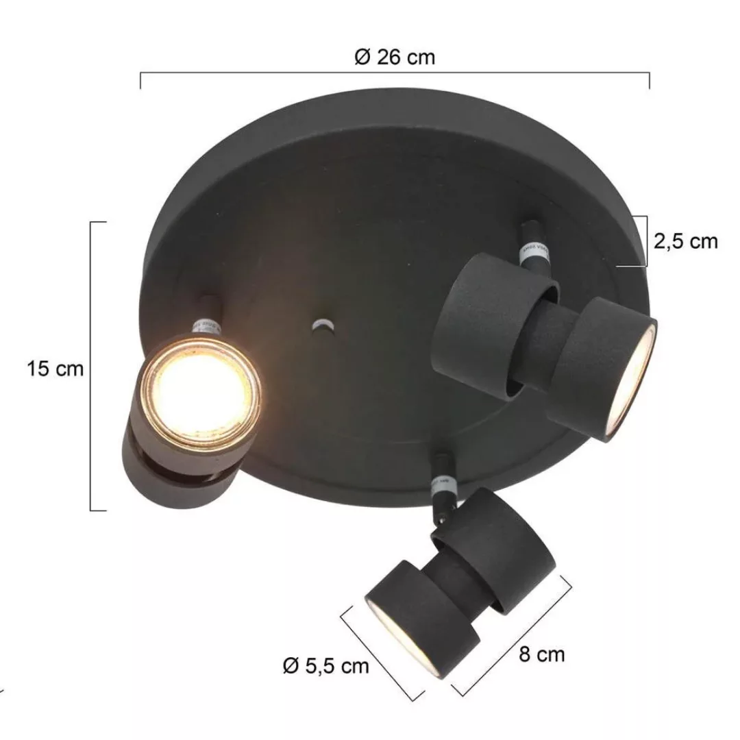 LED Deckenleuchte Natasja in Schwarz 3x 7W 1440lm GU10 3-flammig rund günstig online kaufen