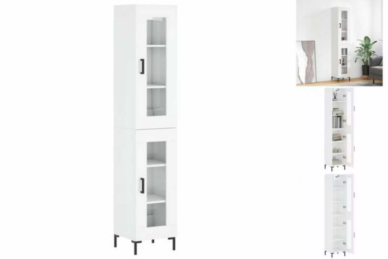 vidaXL Vitrine Highboard Hochglanz-Weiß 34,5x34x180 cm Spanplatte Glas Vitr günstig online kaufen