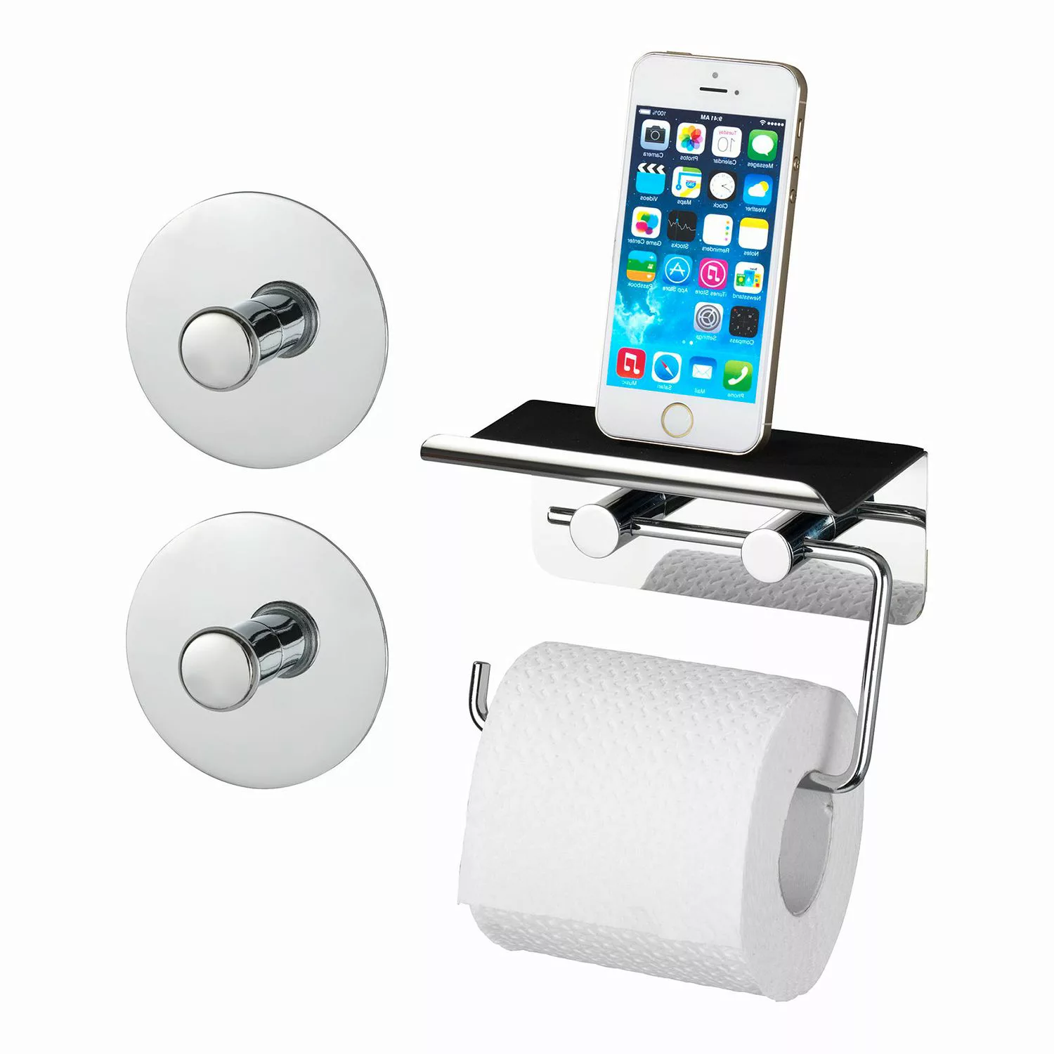 WENKO Toilettenpapierhalter mit Smartphone Ablage und 2 Turbo-Loc® Haken 3- günstig online kaufen